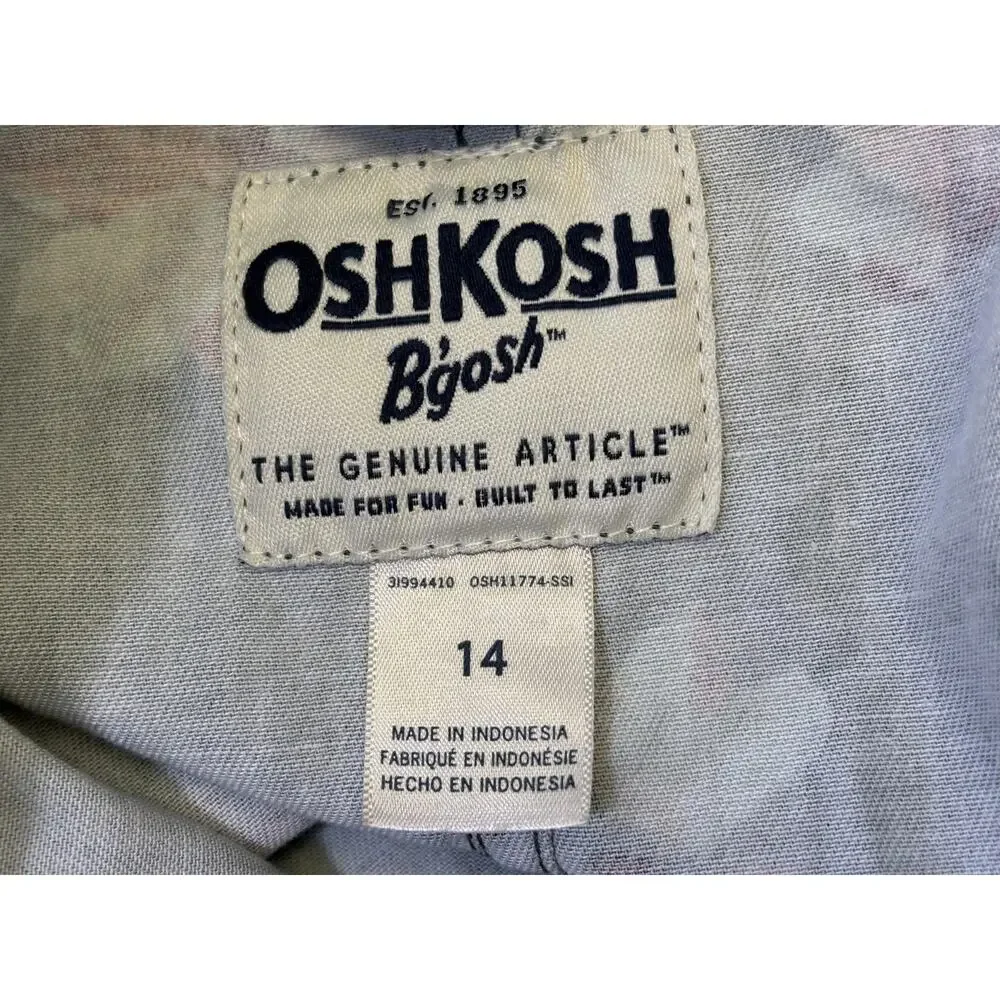 Oshkosh Green Floral Denim Jean Jacket Girls Size 14 Utility Cargo